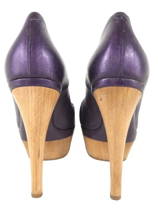 Vintage Marni Leather Platform Pumps US 9 EU 39 Womens Purple Wood Heel $695 - Picture 4 of 8